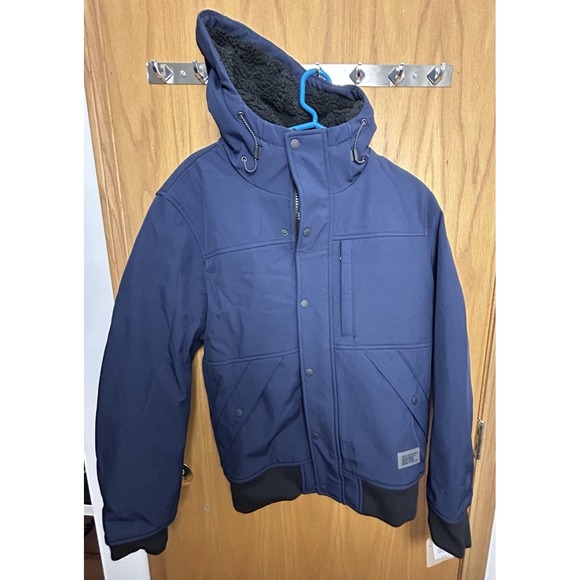Levis Soft Shell Quilt Lined Hooded Storm Coat Mens Size Small Blue Water Proof